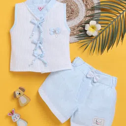 Toonyport Girls Striped Mandarin Collar Top with Shorts-image-67