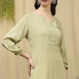 Nayam By Lakshita Women Viscose Rayon Kurti with Lace Detailing & Bishop Sleeves image 3