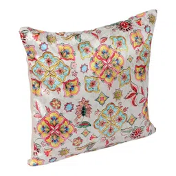 MFD HOME FURNISHING Cream-Coloured & Blue Set of 2 Ethnic Motifs Velvet Square Cushion Covers image 4