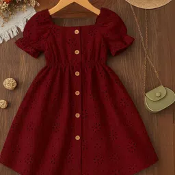 Sangria Girls Square Neck Schiffli Empire Dress-picture-38