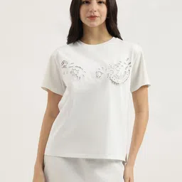 United Colors of Benetton Round Neck Schiffli Cut Out T-shirt-picture-24