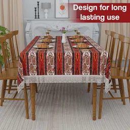 Kuber Industries Brown & Red Ethnic Motifs Printed 6-Seater Table Cover image 3