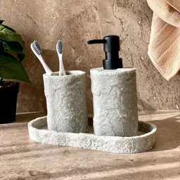 Mason Home Grey 3 piece Textured Polyresin Bath Accessories Set-picture-29