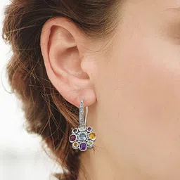 Meadows 925 Sterling Silver Artificial Stones Studded Geometric Shaped Drop Earrings-picture-32