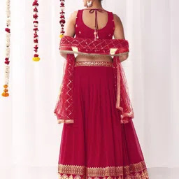 Chhabra 555 Floral Embroidered Sequinned Georgette Lehenga Tasselled Choli With Dupatta image 5