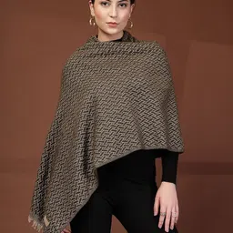 Mafadeny Women Geometric Self Design Shawl with Fringe Edges-image-69