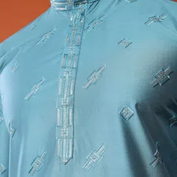 TABARD Men Abstract Embroidered Regular Pure Cotton Kurta With Churidar image 4