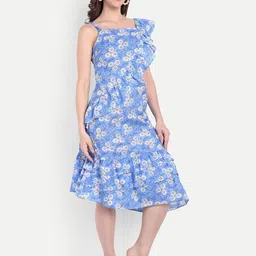 FairLeaf Women Floral Printed Square Neck Ruffled Fit & Flare Midi Dress image 2