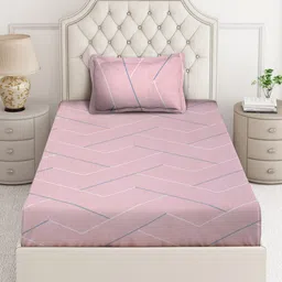 Arrabi Pink & Blue Geometric Printed 350 TC Single Bedsheet Set 2.15 m x 1.5 m image 4