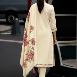 KALINI Women Floral Embroidered Regular Thread Work Kurta with Trousers & With Dupatta image 4