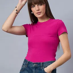 98 Degree North Women Self Design Round Neck Cotton T-shirt-picture-34