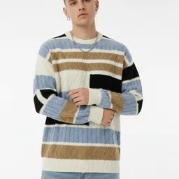 glitchez Acrylic Cable Knit Colourblocked Pullover-picture-32