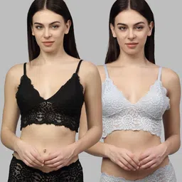 samvar Women Black,Grey Net Bra Panty Set for Lingerie Set Undergarments Pack of 2-picture-24