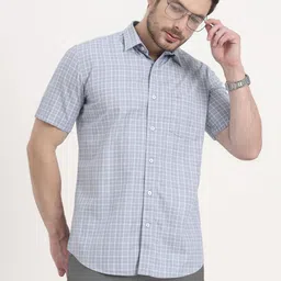 JADE BLUE Men Tailored Fit Tartan Checked Spread Collar Cotton Casual Shirt image 4