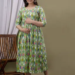 Pakiza Enterprises Women Printed Maternity Cotton Fit and Flare Midi Dress-picture-18