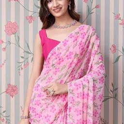 Ode by House of Pataudi Floral printed Embroidered Poly Georgette Saree with blouse piece-image-27