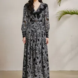 JC Collection Women Printed V-Neck Maxi Dress image 1