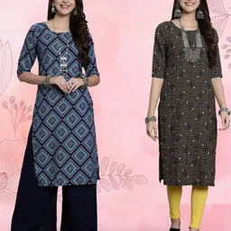 Ethnic basket Women Pack Of 2 Multicoloured Crepe Kurtas-picture-29