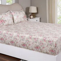 MASPAR Red Floral Printed Pure Cotton 300 TC Double Bed Bedsheet Set 2.75 x 2.75 m-picture-22