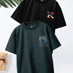 CODEZ Boys Graphic Printed Pack Of 2 Drop-Shoulder Sleeves Cotton Oversized T-shirts-picture-24