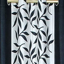 BELLA TRUE Black & White 4 Pieces Floral Printed Ripple Fold Door Curtains image 2