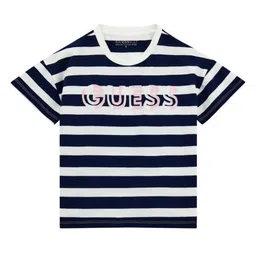 GUESS kids Girls Striped Round Neck Cotton T-shirt image 2