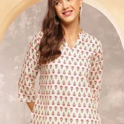 Anouk Rustic Geometric Print Mandarin Collar Cotton Top image 1