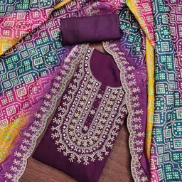 SAINOOR Embroidered Pure Silk Semi-Stitched Dress Material-picture-20