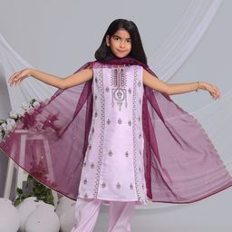 BAESD Girls Embroidered Regular Sequinned Kurti with Palazzos & With Dupatta-picture-15