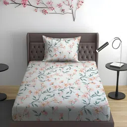 WEAVE AND DECOR White Floral Pure Cotton Feel 300TC Fitted Single Bedsheet Set-1.9mx91.4cm-image-92