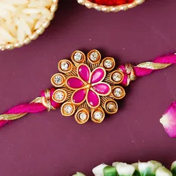 eCraftIndia Artfificial Stones Studded Floral Rakhi With Roli Chawal-picture-26
