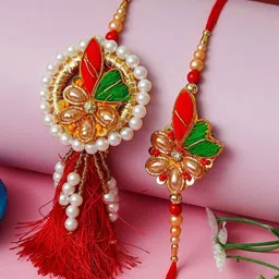 eCraftIndia Set of 2 Beaded Floral Design Bhaiya Bhabhi Rakhis image 2