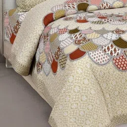 KD PRINTS Beige & White Ethnic Motifs 180 TC King Bedsheet with 2 Pillow Covers image 3