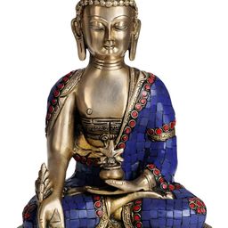 Exotic India Gold Toned & Blue Lord Budhha Buddha Idol Showpiece-picture-24