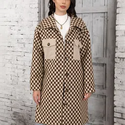 Oh Rare Women Checked Loose Long Single Breasted Regular Fit Overcoat-picture-27