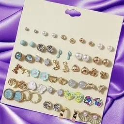 Zaphariq Set Of 30 Gold-Plated Artificial Stones Studded Circular Shaped Studs-picture-23