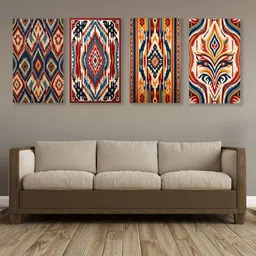 nestroots Blue & Red 4 Pieces Vibrant Tribal Printed Canvas Paintings Wall Arts-image-91