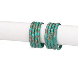 1ST TIME Set Of 16 Green Alloy Artificial Stones & Beads Antique Bangles image 5