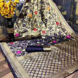 SAREEFLAME Floral Woven Design Zari Pure Silk Banarasi Saree With Blouse image 2