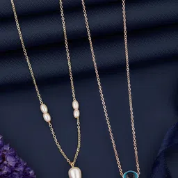 SZN Set Of 2 Gold-Plated Pearls Beaded Necklaces With Chains-picture-30