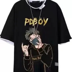 kaspy Men Printed Round Neck Polyester Black T-Shirt image 1