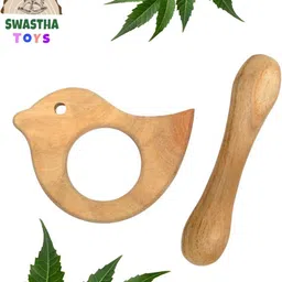 swastha toys Neem Wood Teethers | Cute shape sparrow and Stick Teether image 2