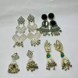 heyabeautiful oxidised combo 5 Silver Jhumki Earring, Earring Set-picture-10