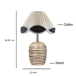 Devansh Off-White and Black Vintage shade with round wooden Brushed Table Lamps image 3
