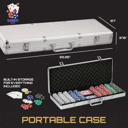 prasadhkam 500 Chips Poker Game Set with 2 Decks 5 Dice and Aluminum Case for Adult(Silver) image 2