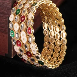 NMII Set Of 4 Gold-Plated Kundan Stone-Studded Bangles-image-67