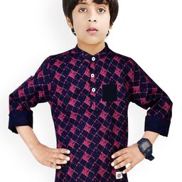 MADE IN THE SHADE Boys Geometric Printed Band Collar Pure Cotton Short Kurta-picture-20