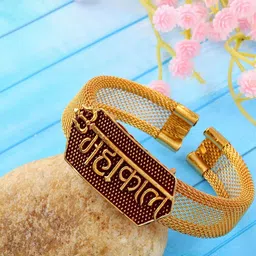 MEMOIR Women Gold-Plated Brass Mahakal Shiv Adjustable Kada Bracelet-picture-46