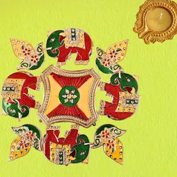 Tiny Shiny Multi Diya Elephanr Meena Stone Rangoli image 4