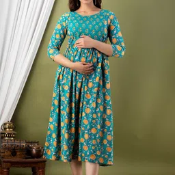 MURLI KURTI Floral Printed Fit & Flare Midi Cotton Maternity Ethnic Dress-picture-27